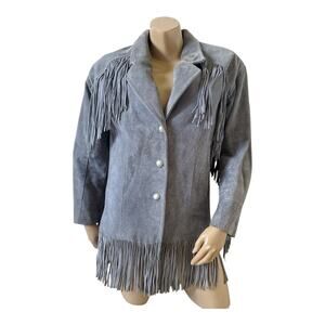 PIONEER WEAR Womens Size Small Gray Fringed Suede Leather Vintage Coat Jacket